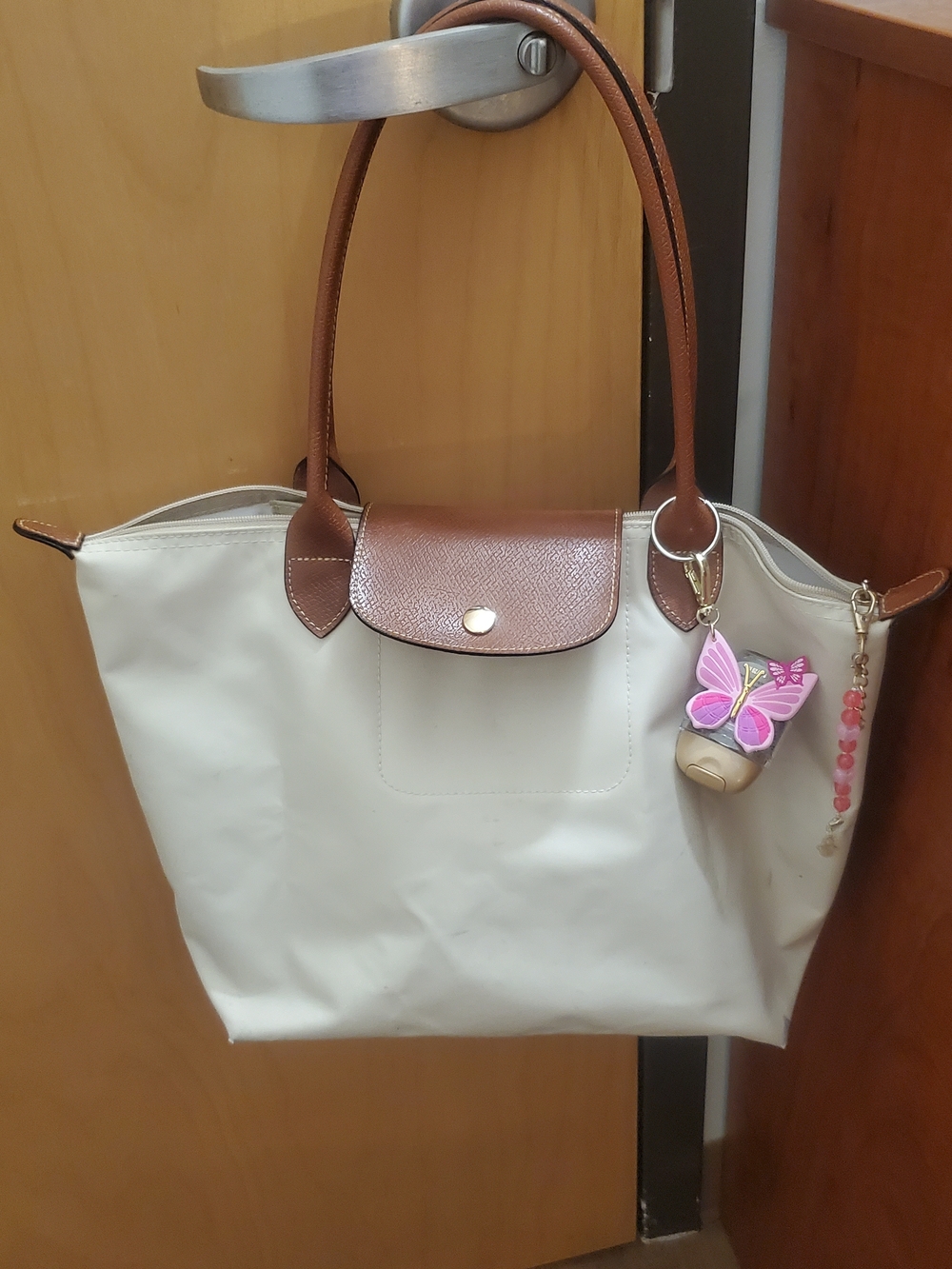 Classic Women's Tote Bag with Brown Trim - Cream